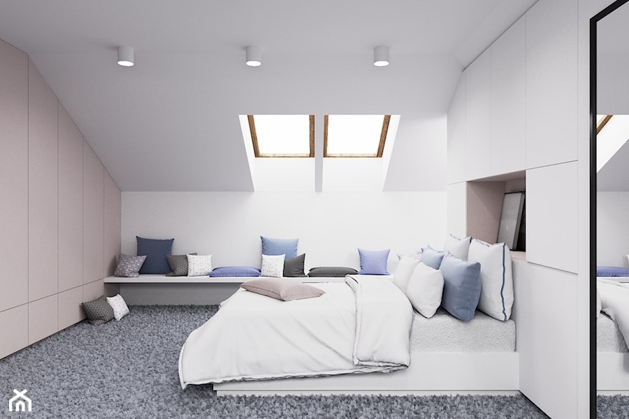 Dom udomowiony - Średnia biała sypialnia na poddaszu, styl nowoczesny - zdjęcie od LIVING BOX