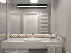 Monochromatyczna aranżacja wnętrza w kolorze szarym - Mała na poddaszu bez okna łazienka, styl minimalistyczny - zdjęcie od LIVING BOX