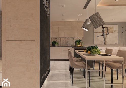 Mieszkanie dla Młodego Piłkarza - Średnia szara jadalnia w salonie w kuchni, styl nowoczesny - zdjęcie od LIVING BOX