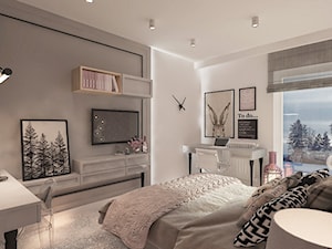 Mieszkanie dla Młodego Piłkarza - Średnia biała szara z biurkiem sypialnia, styl nowoczesny - zdjęcie od LIVING BOX