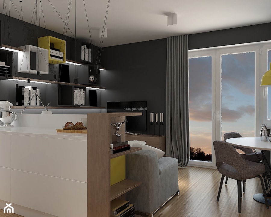 Mieszkanie dla singla - Mały czarny salon, styl nowoczesny - zdjęcie od LIVING BOX