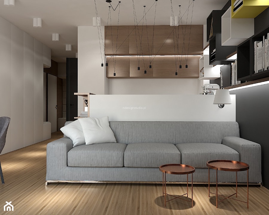 Mieszkanie dla singla - Biały czarny salon, styl nowoczesny - zdjęcie od LIVING BOX
