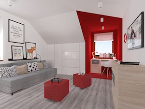 Urbanowicz 07 Dom w Sosnowcu - Duży biały czerwony pokój dziecka dla nastolatka dla dziewczynki, styl nowoczesny - zdjęcie od Urbanowicz Studio Architektury