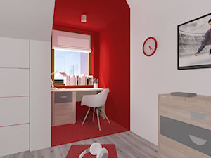 Urbanowicz 07 Dom w Sosnowcu - Średni biały czerwony pokój dziecka dla nastolatka dla dziewczynki, styl nowoczesny - zdjęcie od Urbanowicz Studio Architektury