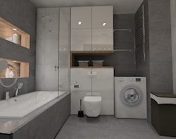 Łazienka beton z drewnem - Średnia bez okna z pralką / suszarką łazienka, styl nowoczesny - zdjęcie od Anna Jędrzejuk - Homebook