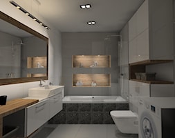 Łazienka beton z drewnem - Średnia bez okna z pralką / suszarką łazienka, styl nowoczesny - zdjęcie od Anna Jędrzejuk - Homebook