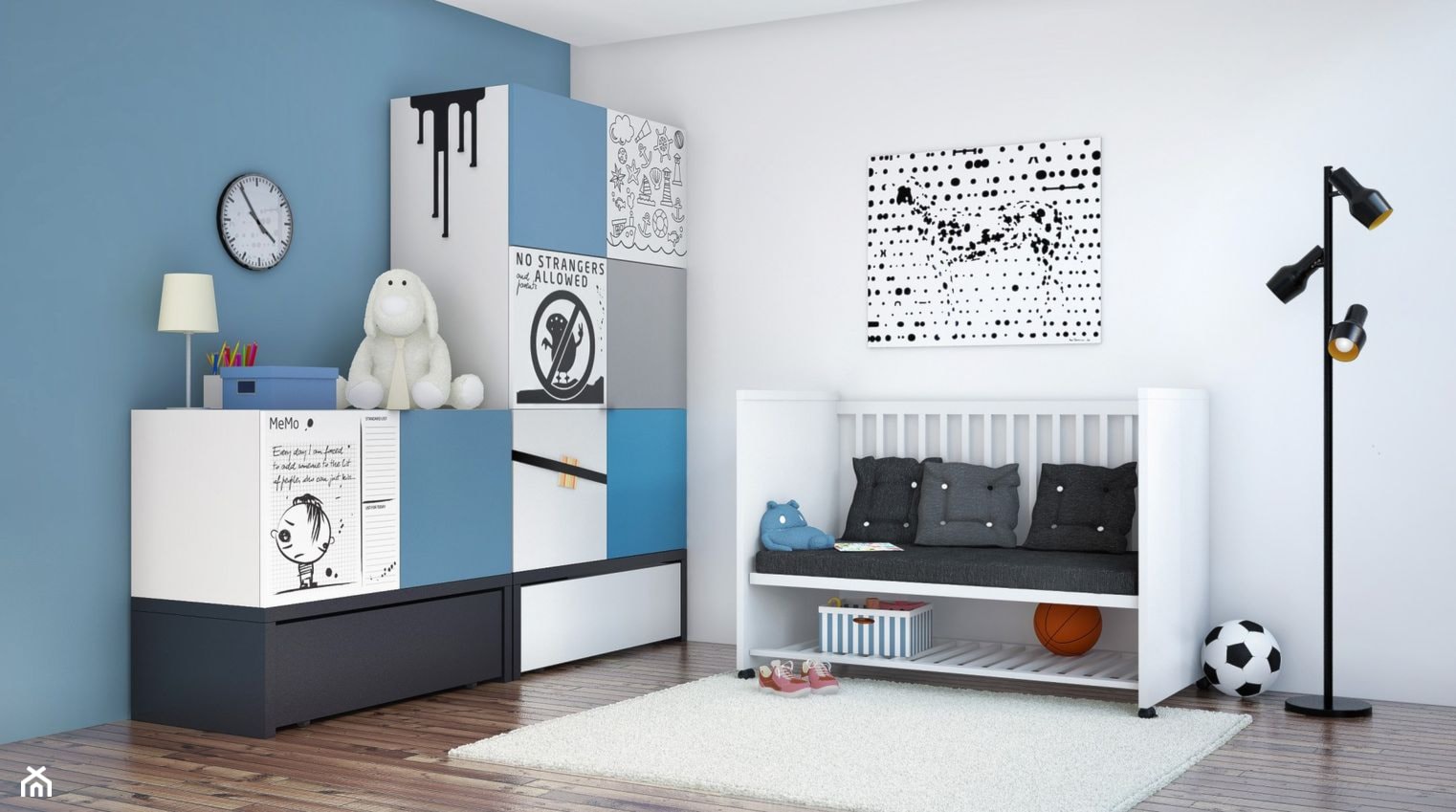 Średni biały niebieski pokój dziecka dla dziecka dla chłopca, styl tradycyjny - zdjęcie od VOX - Homebook