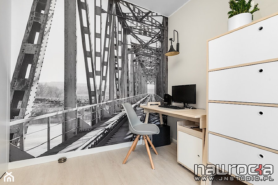 Apartament Wrocław - Małe beżowe biuro, styl skandynawski - zdjęcie od JN STUDIO JOANNA NAWROCKA