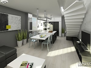 Apartament czarno biały - Mały szary salon z kuchnią z jadalnią, styl nowoczesny - zdjęcie od JN STUDIO JOANNA NAWROCKA