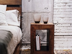 cegla/inspiracje pozyskane z Pinterest - Mała szara sypialnia, styl industrialny - zdjęcie od Maison Studio - Architektura Wnetrz. Żaklina Litwa