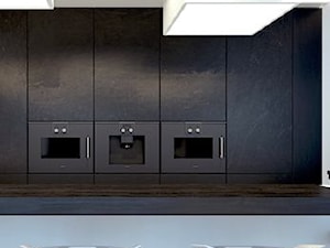 proste formy/inspiracje pozyskane z Pinterest - Średnia otwarta z kamiennym blatem biała z zabudowaną lodówką kuchnia dwurzędowa, styl minimalistyczny - zdjęcie od Maison Studio - Architektura Wnetrz. Żaklina Litwa
