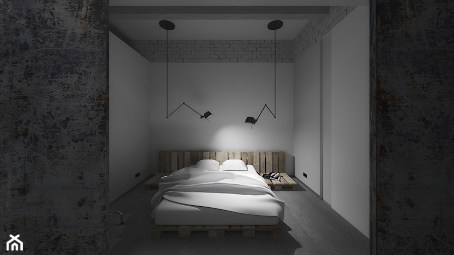 LOFT w Gliwicach - Mała biała sypialnia, styl industrialny - zdjęcie od POZÓR