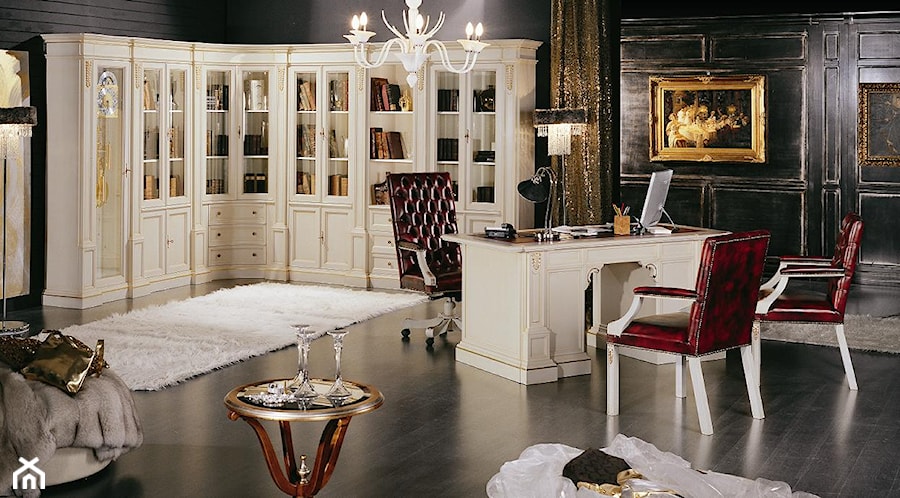 Gabinety - Duże w osobnym pomieszczeniu czarne biuro, styl glamour - zdjęcie od Radius Centrum Meble