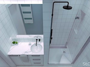 Mieszkanie inspirowane BAUHAUS'em - Mała bez okna z lustrem łazienka, styl minimalistyczny - zdjęcie od Atelier Słowiński