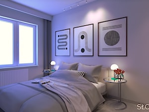 Mieszkanie inspirowane BAUHAUS'em - Mała biała sypialnia, styl minimalistyczny - zdjęcie od Atelier Słowiński