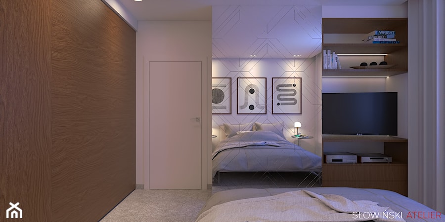 Mieszkanie inspirowane BAUHAUS'em - Średnia biała sypialnia, styl minimalistyczny - zdjęcie od Atelier Słowiński