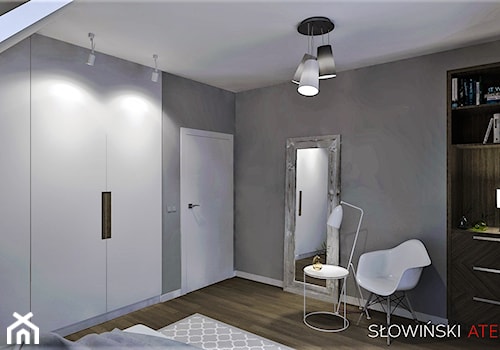 Sypialnia na poddaszu - Średnia szara sypialnia na poddaszu, styl nowoczesny - zdjęcie od Atelier Słowiński