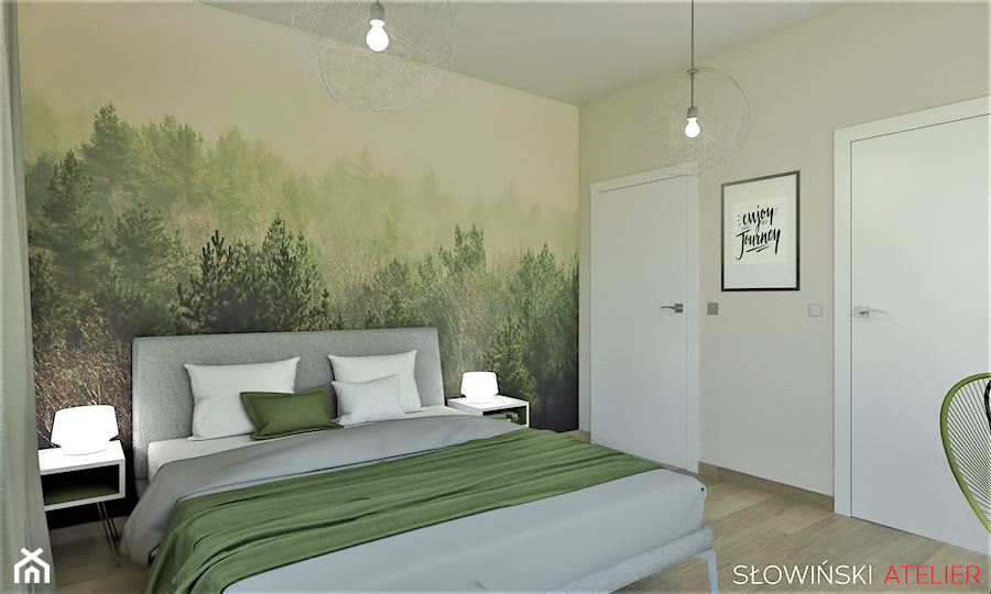 Sypialnia z widokiem na las - Średnia beżowa sypialnia, styl skandynawski - zdjęcie od Atelier Słowiński