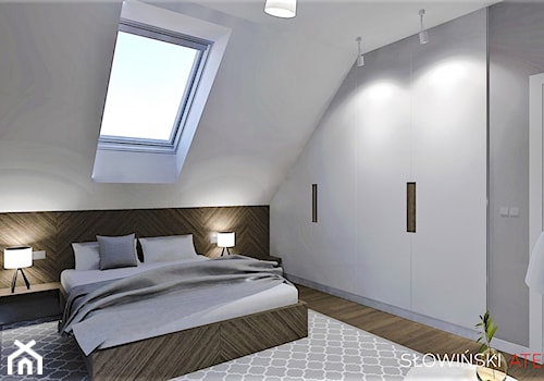 Sypialnia na poddaszu - Średnia biała sypialnia na poddaszu, styl nowoczesny - zdjęcie od Atelier Słowiński