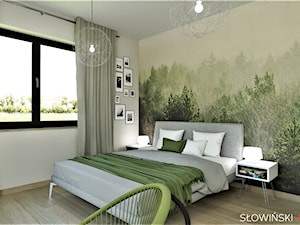 Sypialnia z widokiem na las - Średnia beżowa z biurkiem sypialnia, styl skandynawski - zdjęcie od Atelier Słowiński