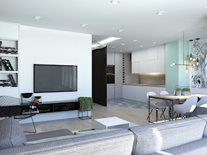 63 m2 - Średni biały czarny salon z kuchnią z jadalnią, styl nowoczesny - zdjęcie od ADV Design