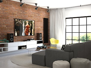 87 m2 - Średni beżowy biały salon, styl industrialny - zdjęcie od ADV Design