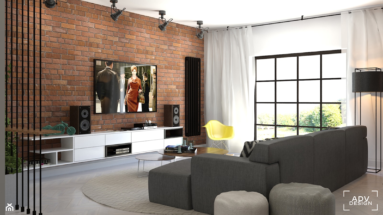 87 m2 - Średni beżowy biały salon, styl industrialny - zdjęcie od ADV Design - Homebook