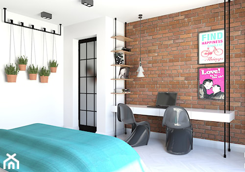 87 m2 - Średnia biała z biurkiem sypialnia, styl industrialny - zdjęcie od ADV Design