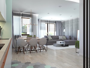 63 m2 - Średni szary salon z kuchnią z jadalnią, styl nowoczesny - zdjęcie od ADV Design