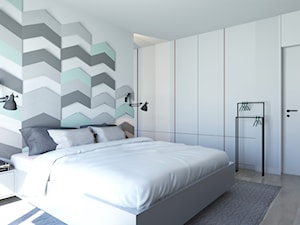 63 m2 - Średnia biała z panelami tapicerowanymi sypialnia, styl nowoczesny - zdjęcie od ADV Design