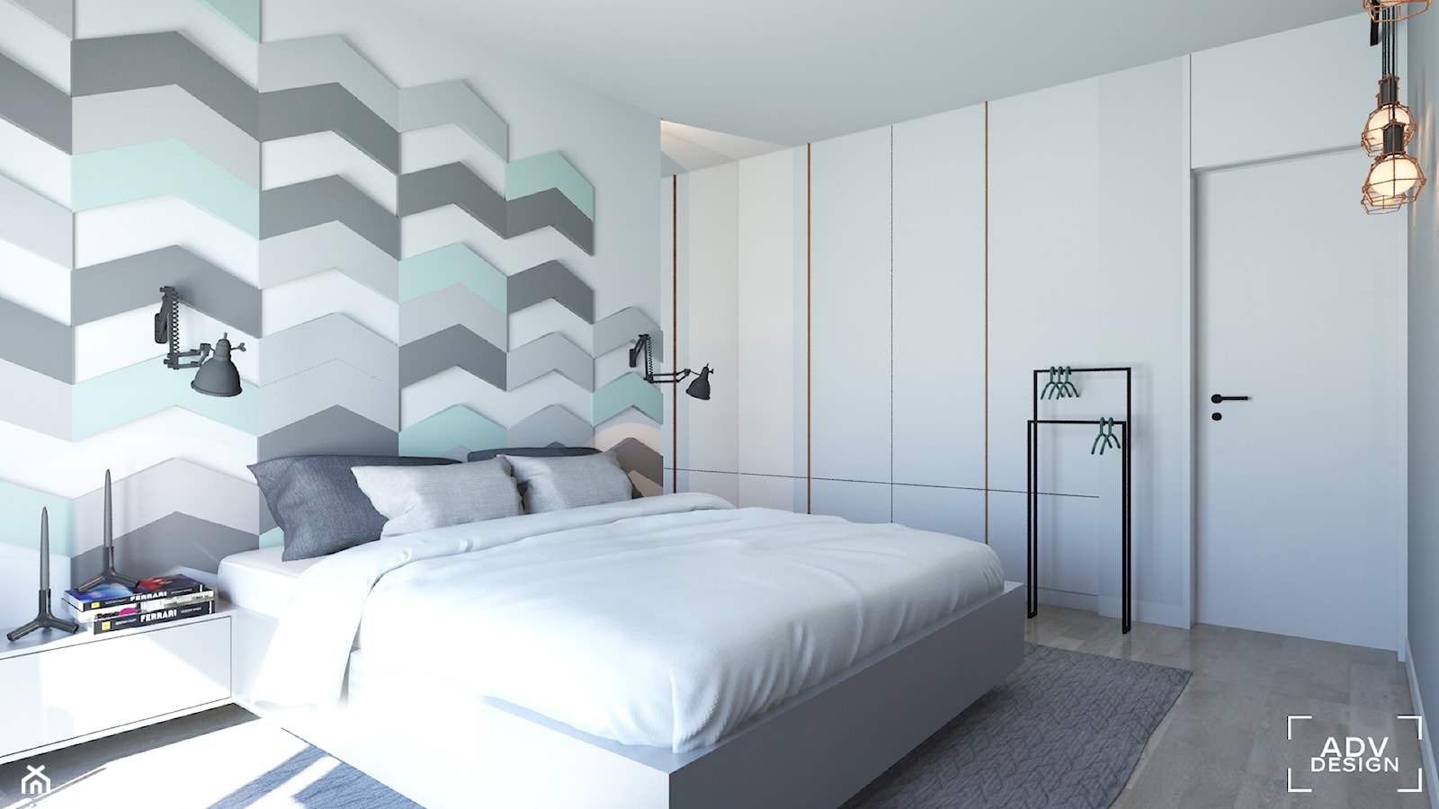 63 m2 - Średnia biała z panelami tapicerowanymi sypialnia, styl nowoczesny - zdjęcie od ADV Design - Homebook