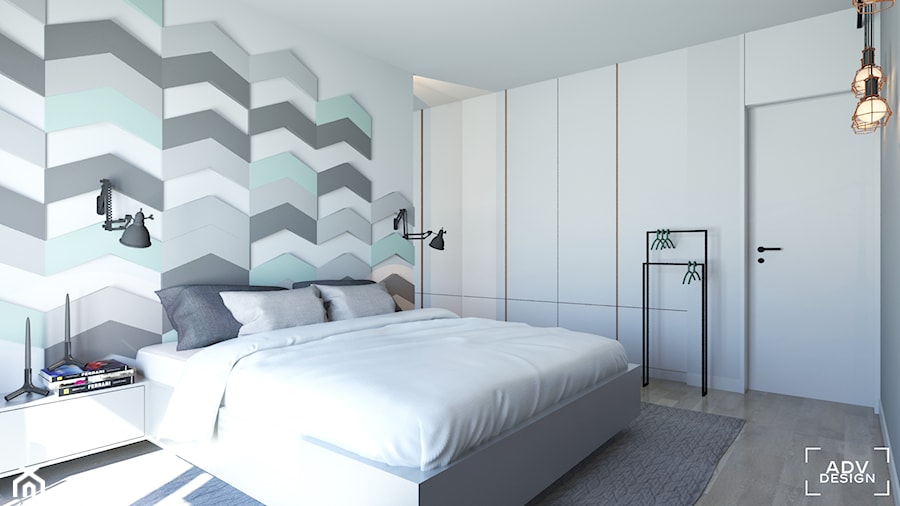 63 m2 - Średnia biała z panelami tapicerowanymi sypialnia, styl nowoczesny - zdjęcie od ADV Design