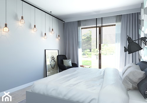 63 m2 - Średnia szara z panelami tapicerowanymi sypialnia, styl nowoczesny - zdjęcie od ADV Design