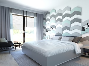 63 m2 - Średnia biała z panelami tapicerowanymi sypialnia z balkonem / tarasem, styl nowoczesny - zdjęcie od ADV Design