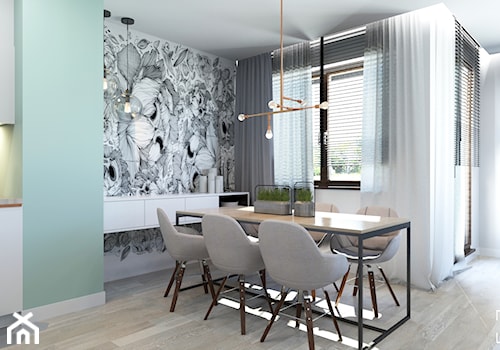 63 m2 - Średnia miętowa jadalnia w salonie, styl nowoczesny - zdjęcie od ADV Design