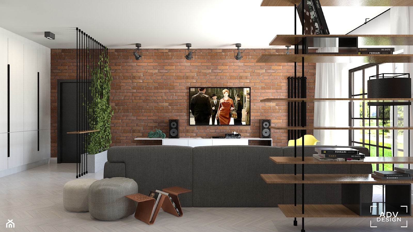 87 m2 - Średni biały salon, styl industrialny - zdjęcie od ADV Design - Homebook