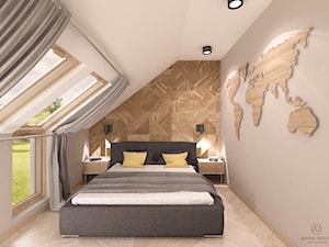 Sypialnia z drewnianą mapą świata - zdjęcie od ANIMA-DESIGN