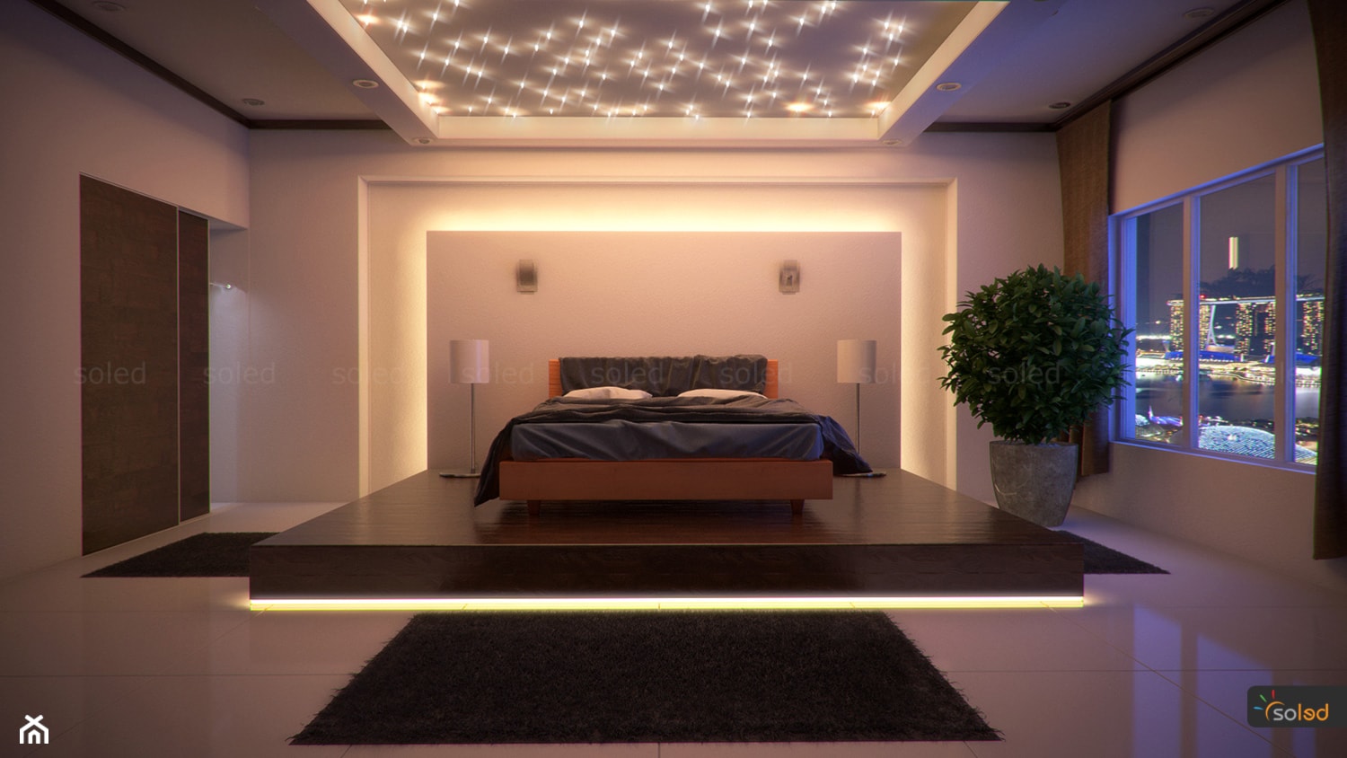 Ciepła sypialnia z oświetleniem LED - zdjęcie od SOLED Projekty i dekoracje świetlne - Homebook