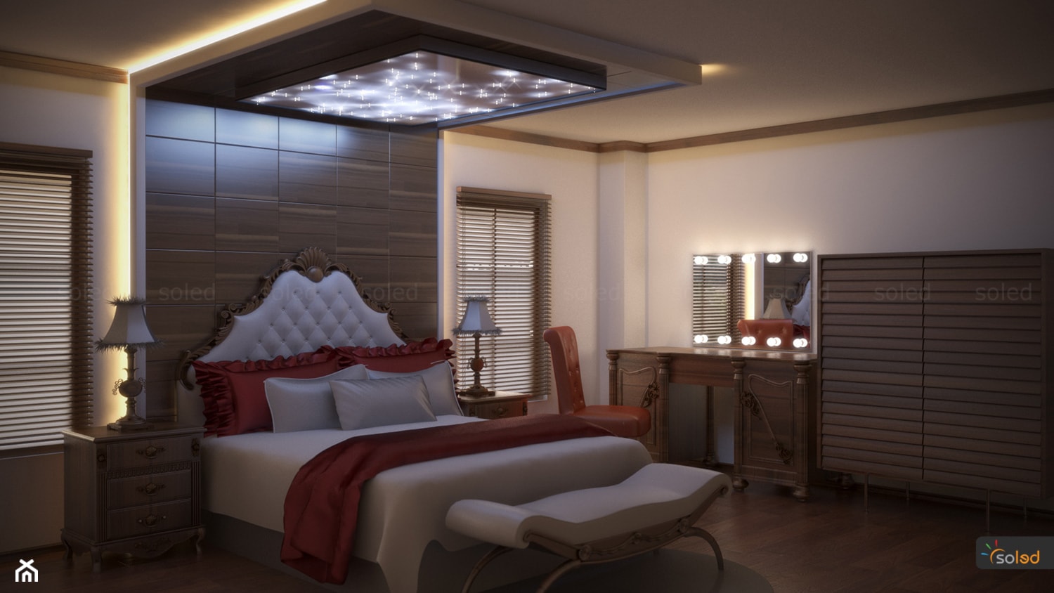 Romantyczna sypialnia z lustrem LED - zdjęcie od SOLED Projekty i dekoracje świetlne - Homebook