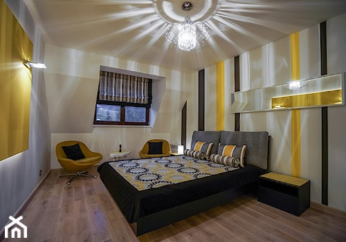 Malutki apartament nowoczesny z żółtym akcentem - Sypialnia, styl nowoczesny - zdjęcie od STUDIO FORMY BIURO ARCHITEKTONICZNE AGNIESZKA BURZYKOWSKA- WALKOSZ
