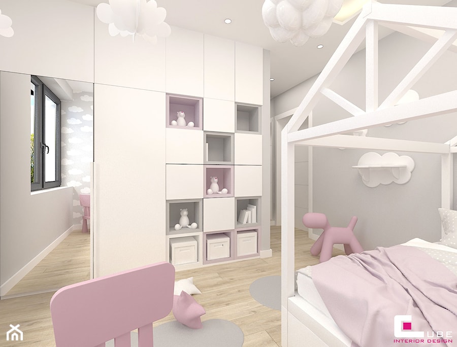 DOM W KOBYŁCE - Mały szary pokój dziecka dla dziecka dla dziewczynki, styl skandynawski - zdjęcie od CUBE Interior Design