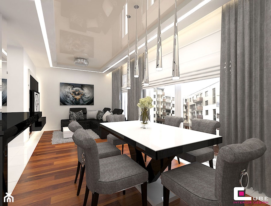 Mieszkanie w Rzeszowie - Średnia biała jadalnia w salonie, styl glamour - zdjęcie od CUBE Interior Design