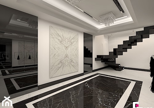 Dom w Chojnowie - Duży biały z marmurem na podłodze hol / przedpokój, styl glamour - zdjęcie od CUBE Interior Design