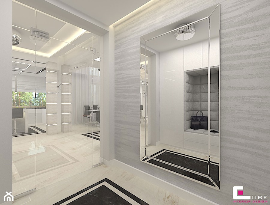 Projekt wnętrz domu - Mały z wieszakiem biały z marmurem na podłodze hol / przedpokój, styl nowoczesny - zdjęcie od CUBE Interior Design