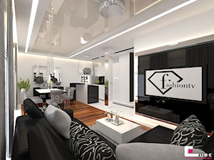Mieszkanie w Rzeszowie - Mały biały czarny salon z jadalnią, styl glamour - zdjęcie od CUBE Interior Design