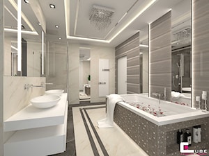 DOM Z ANTRESOLĄ - Średnia bez okna z lustrem z dwoma umywalkami z punktowym oświetleniem łazienka, styl glamour - zdjęcie od CUBE Interior Design