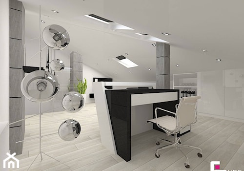Dom w Markach - Średnie w osobnym pomieszczeniu białe szare biuro, styl nowoczesny - zdjęcie od CUBE Interior Design