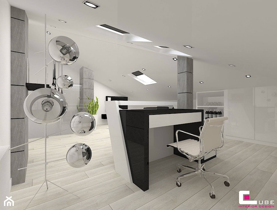 Dom w Markach - Średnie w osobnym pomieszczeniu białe szare biuro, styl nowoczesny - zdjęcie od CUBE Interior Design