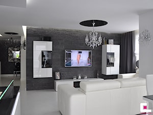 Mieszkanie Białołęka, Warszawa - Średni biały czarny salon z kuchnią z jadalnią - zdjęcie od CUBE Interior Design