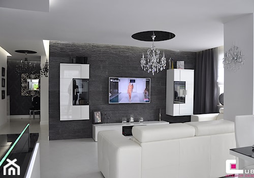 Mieszkanie Białołęka, Warszawa - Średni biały czarny salon z kuchnią z jadalnią - zdjęcie od CUBE Interior Design